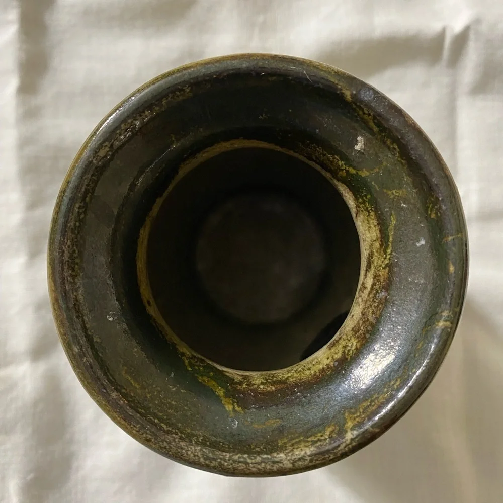 Pottery vase flower holder pens stoneware handmade signed ELW     #UBV